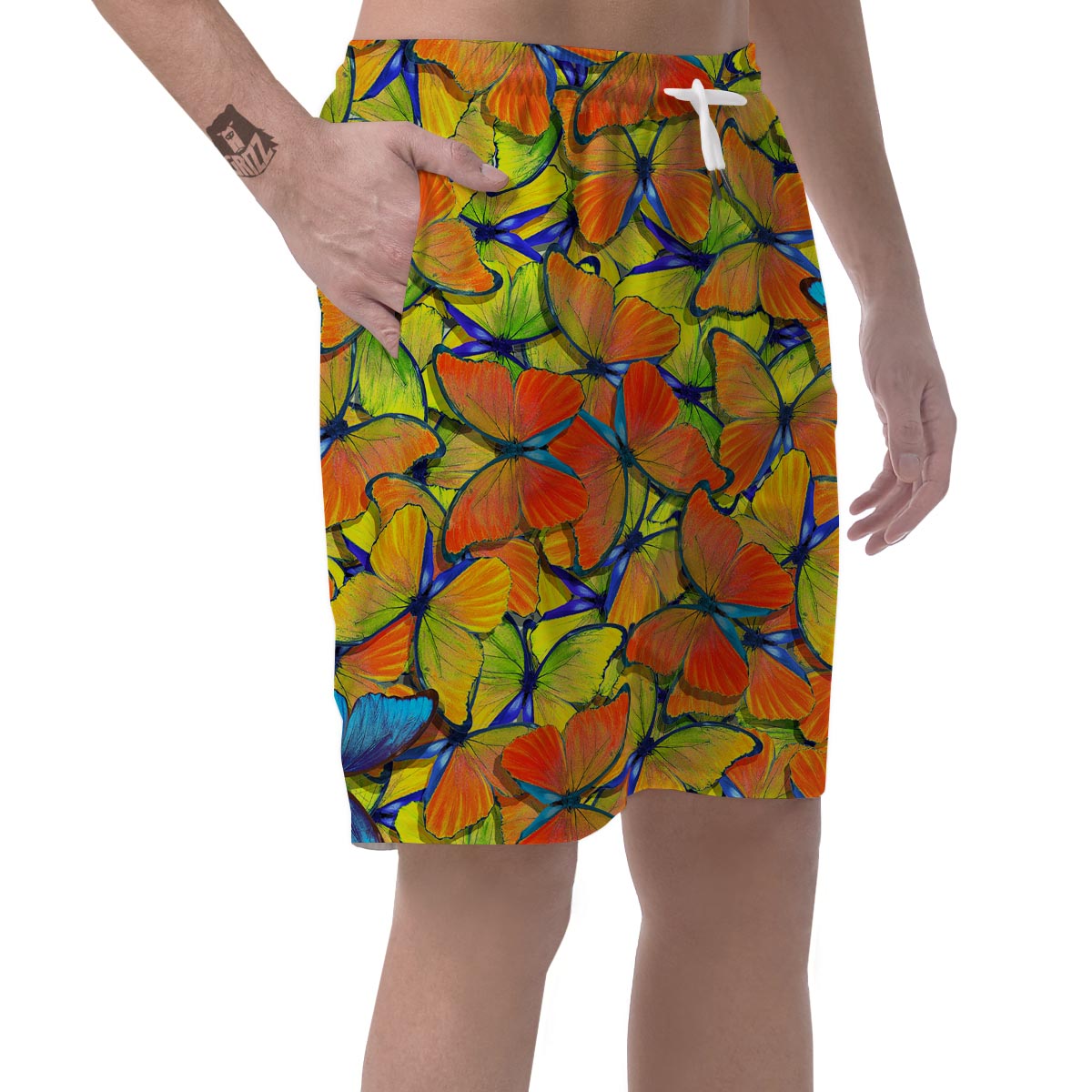 Orange And Blue Butterfly Print Men's Shorts-grizzshop