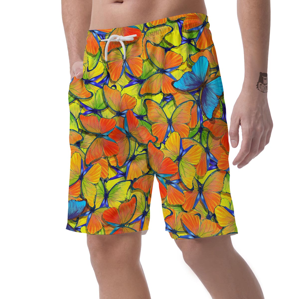 Orange And Blue Butterfly Print Men's Shorts-grizzshop