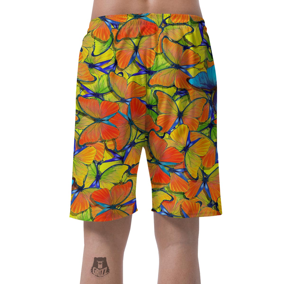 Orange And Blue Butterfly Print Men's Shorts-grizzshop