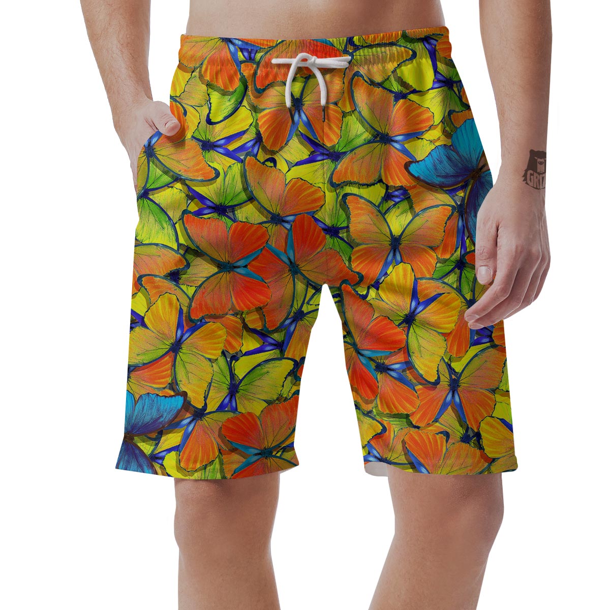 Orange And Blue Butterfly Print Men's Shorts-grizzshop