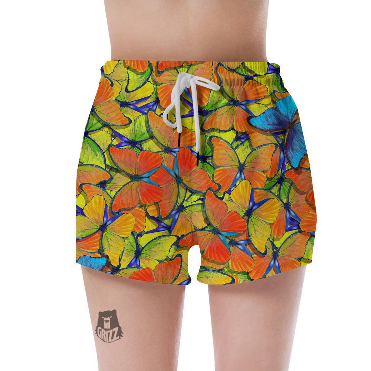 Orange And Blue Butterfly Print Women's Shorts-grizzshop