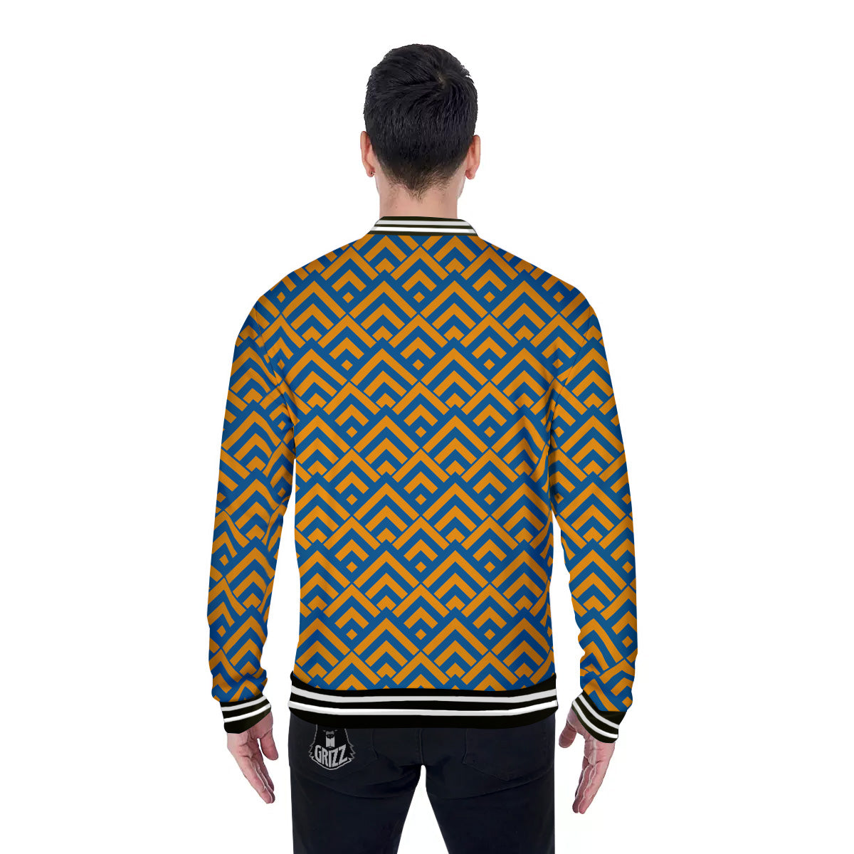 Orange And Blue Chevrons Print Pattern Baseball Jacket-grizzshop