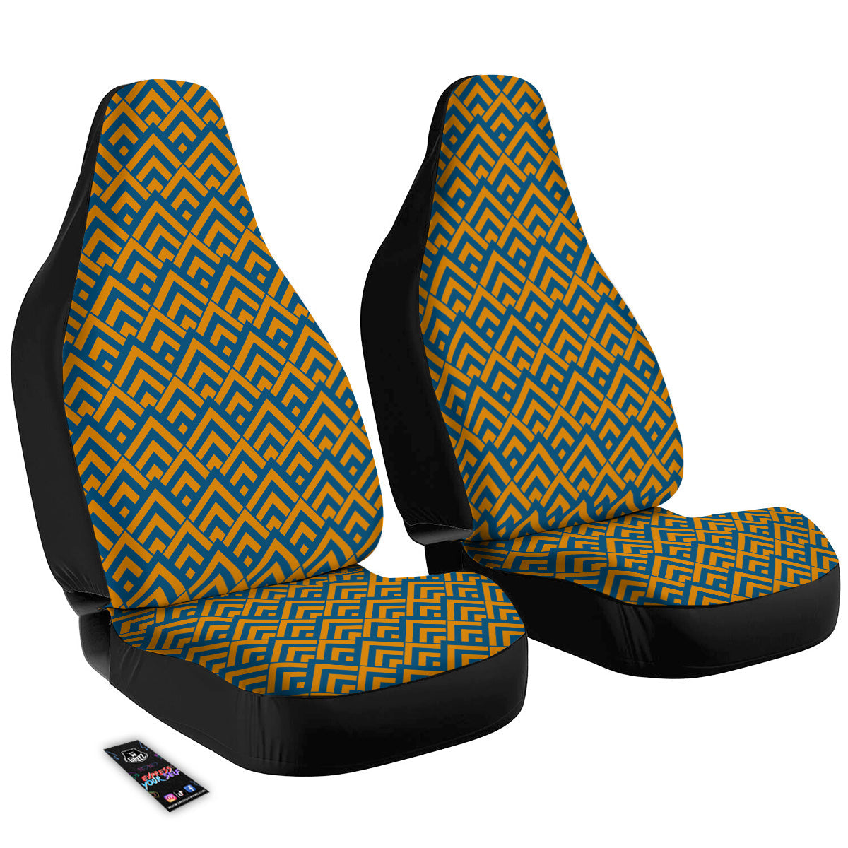 Orange And Blue Chevrons Print Pattern Car Seat Covers-grizzshop