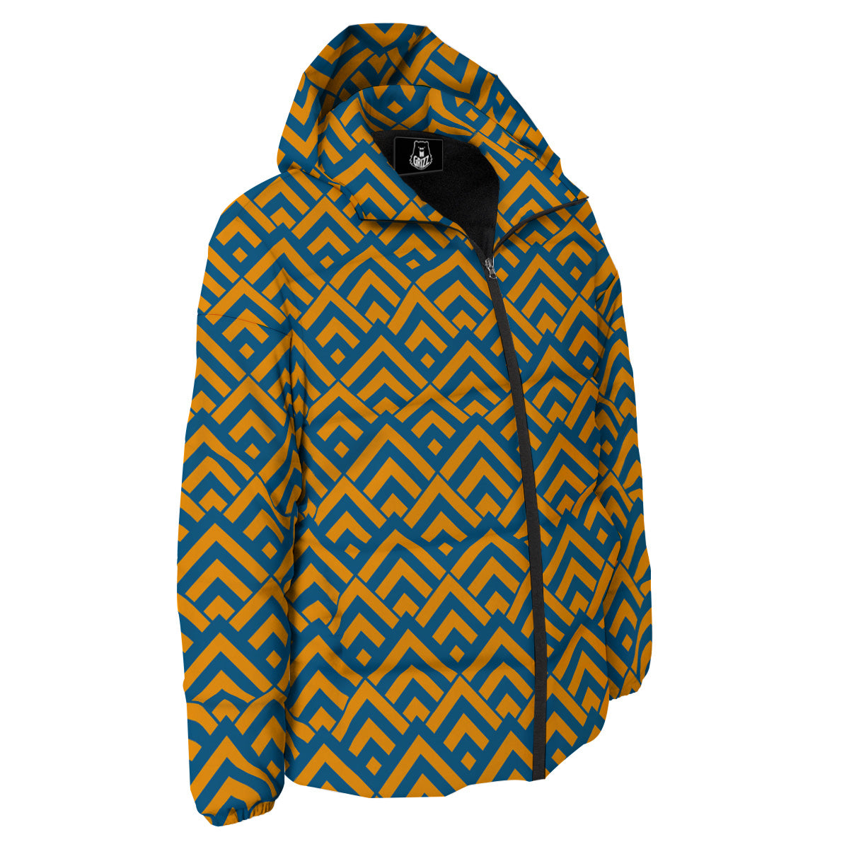 Orange And Blue Chevrons Print Pattern Down Jacket-grizzshop