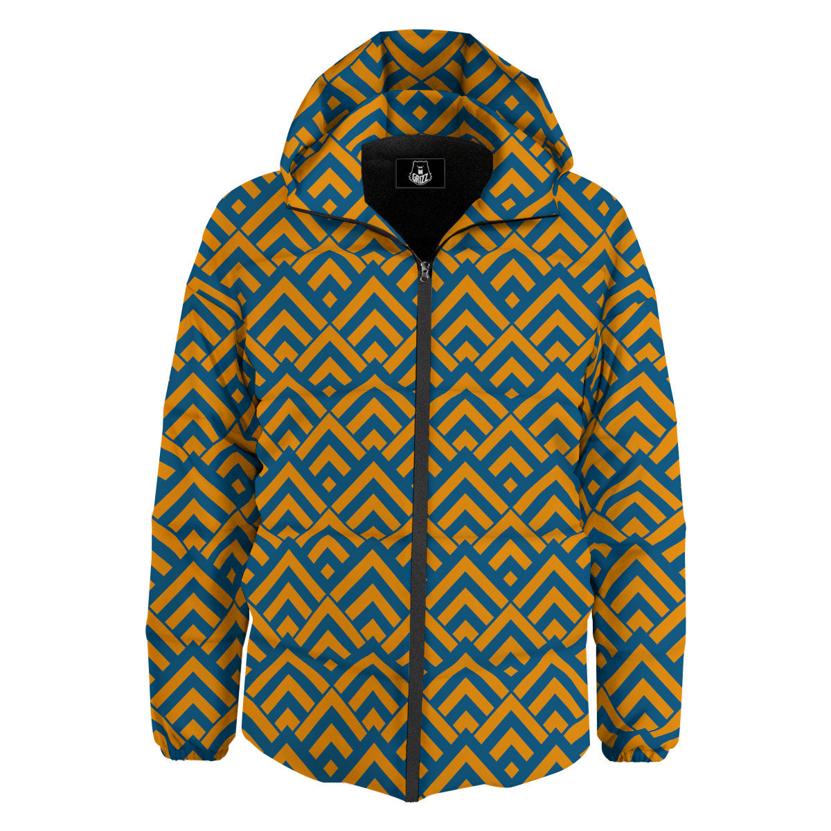 Orange And Blue Chevrons Print Pattern Down Jacket-grizzshop