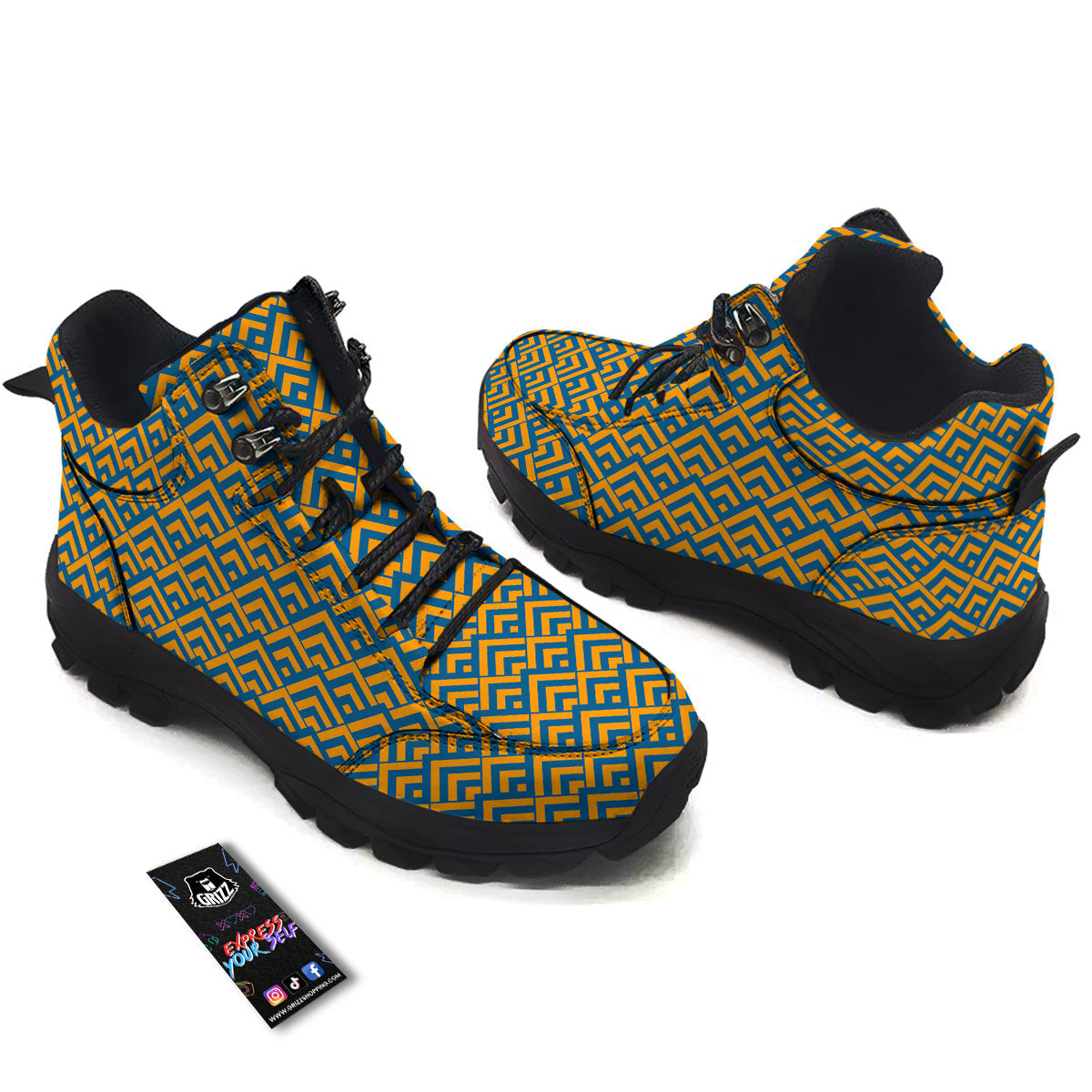Orange And Blue Chevrons Print Pattern Hiking Shoes-grizzshop