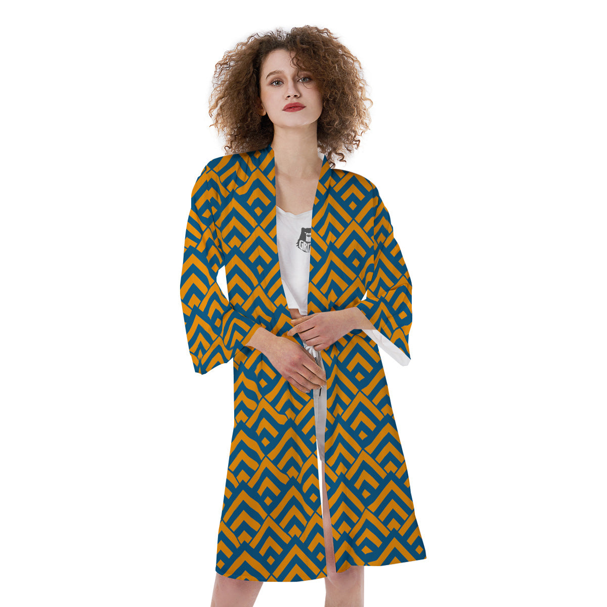 Orange And Blue Chevrons Print Pattern Kimono-grizzshop