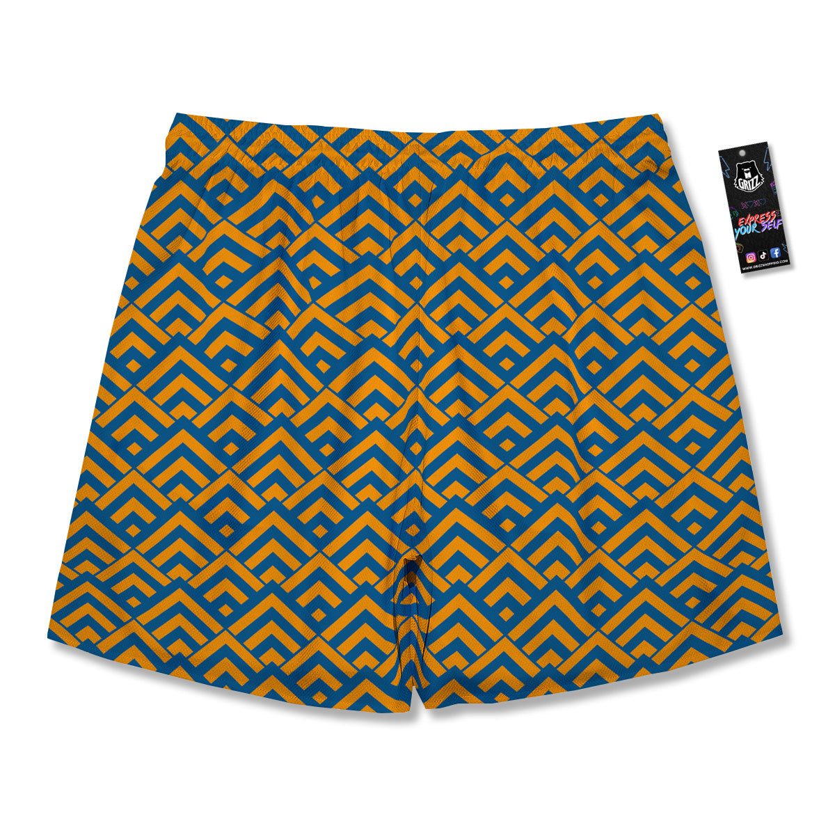 Orange And Blue Chevrons Print Pattern Men's Running Shorts-grizzshop