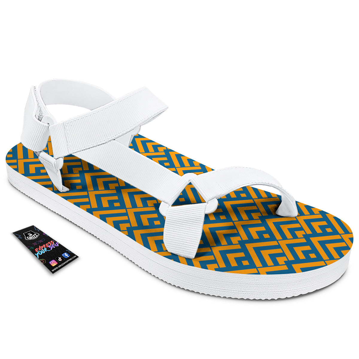 Orange And Blue Chevrons Print Pattern White Open Toe Sandals-grizzshop
