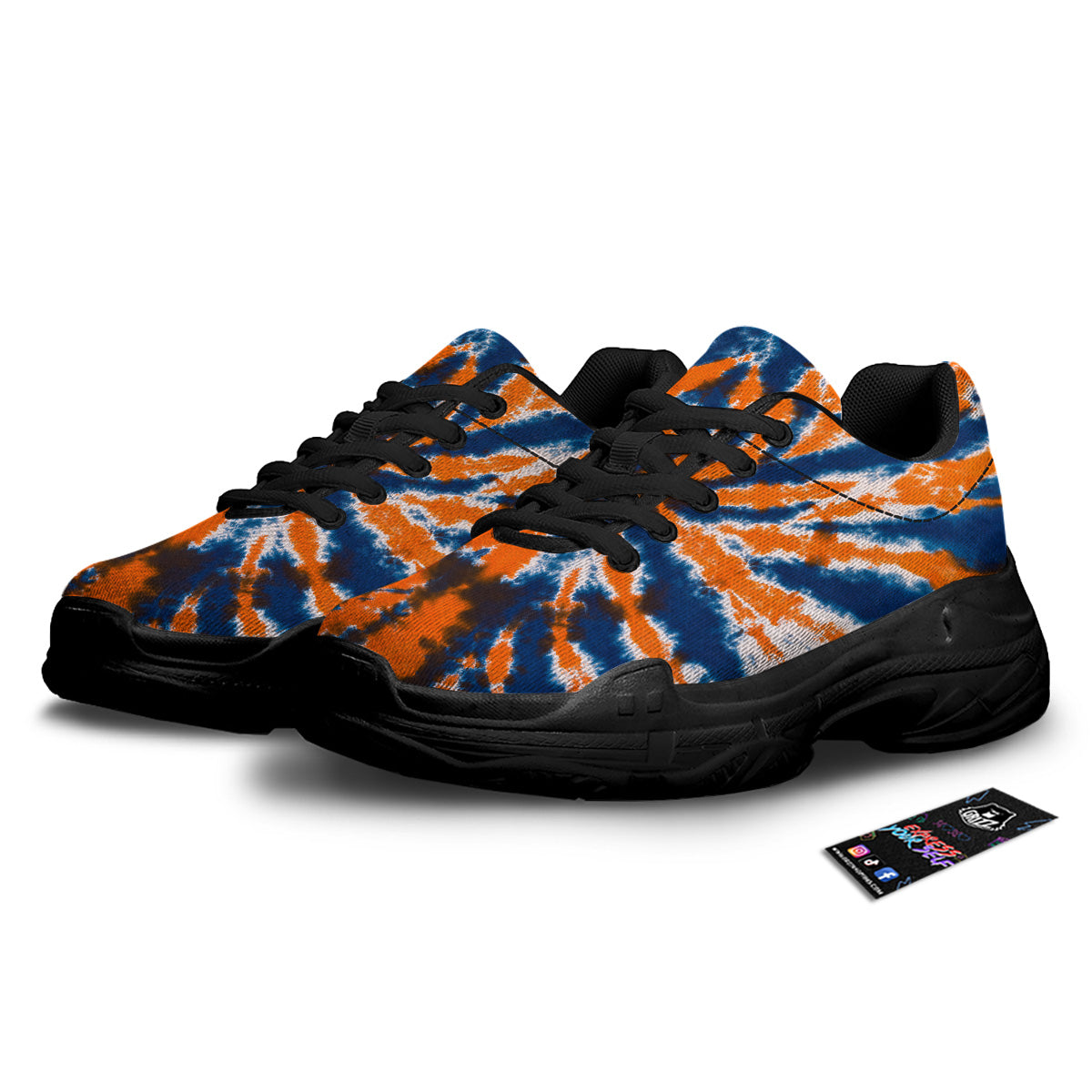 Orange And Blue Tie Dye Spider Print Black Chunky Shoes-grizzshop