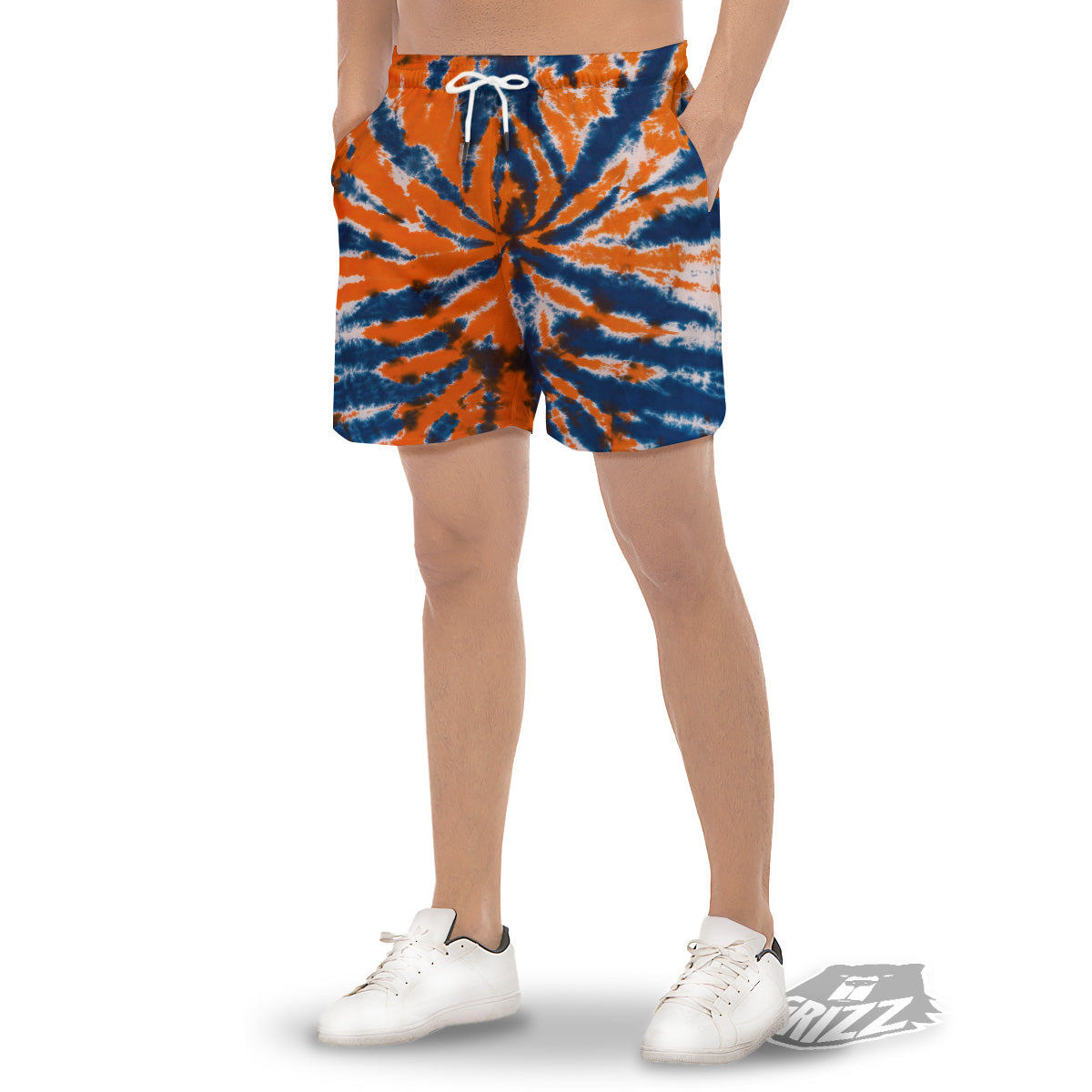 Orange And Blue Tie Dye Spider Print Men's Gym Shorts-grizzshop