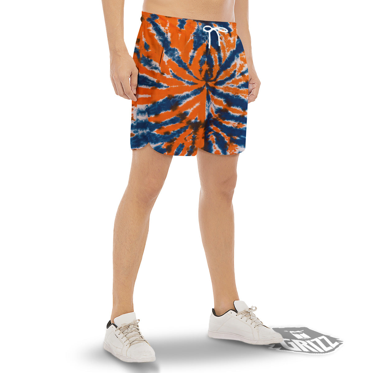 Orange And Blue Tie Dye Spider Print Men's Gym Shorts-grizzshop