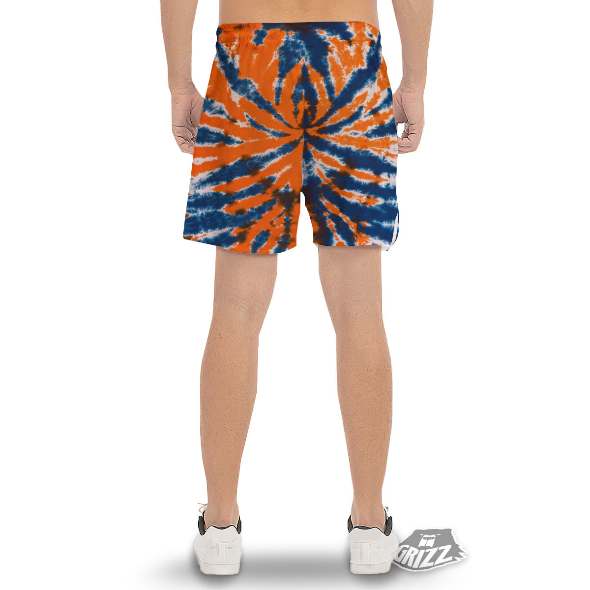 Orange And Blue Tie Dye Spider Print Men's Gym Shorts-grizzshop