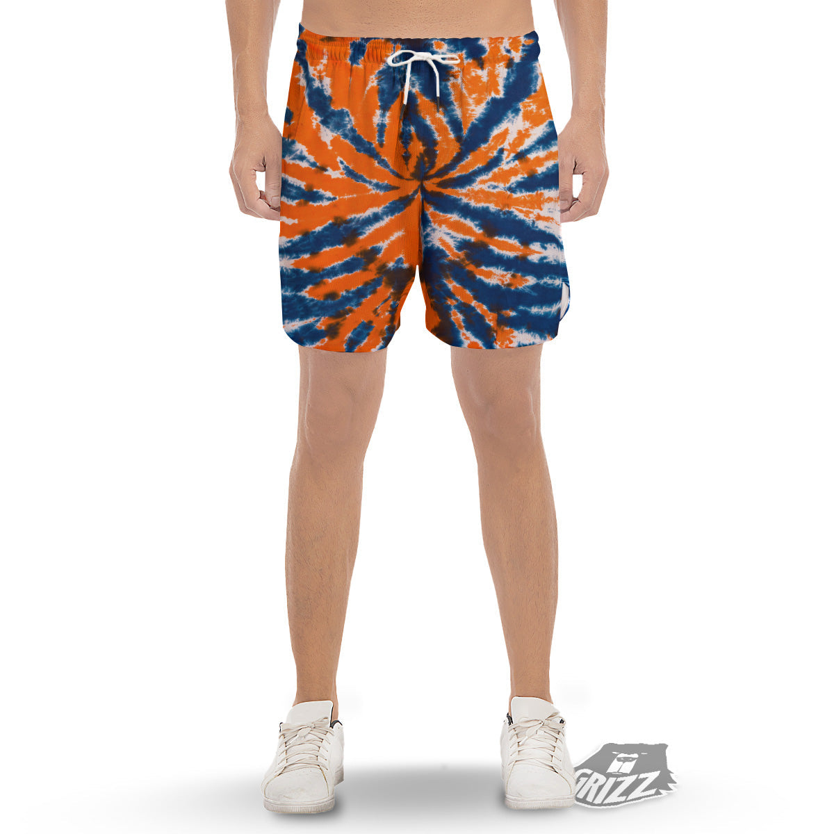 Orange And Blue Tie Dye Spider Print Men's Gym Shorts-grizzshop