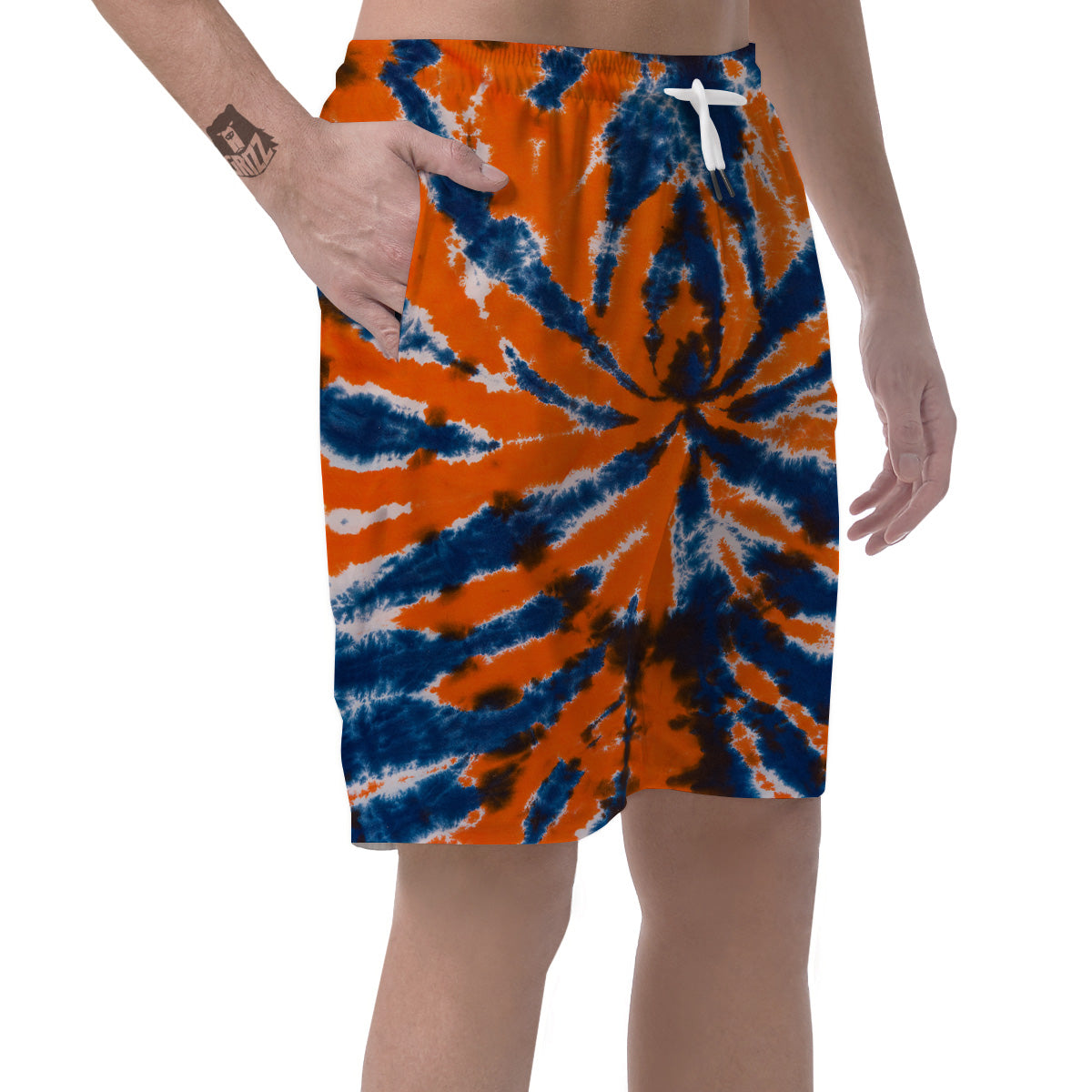 Orange And Blue Tie Dye Spider Print Men's Shorts-grizzshop