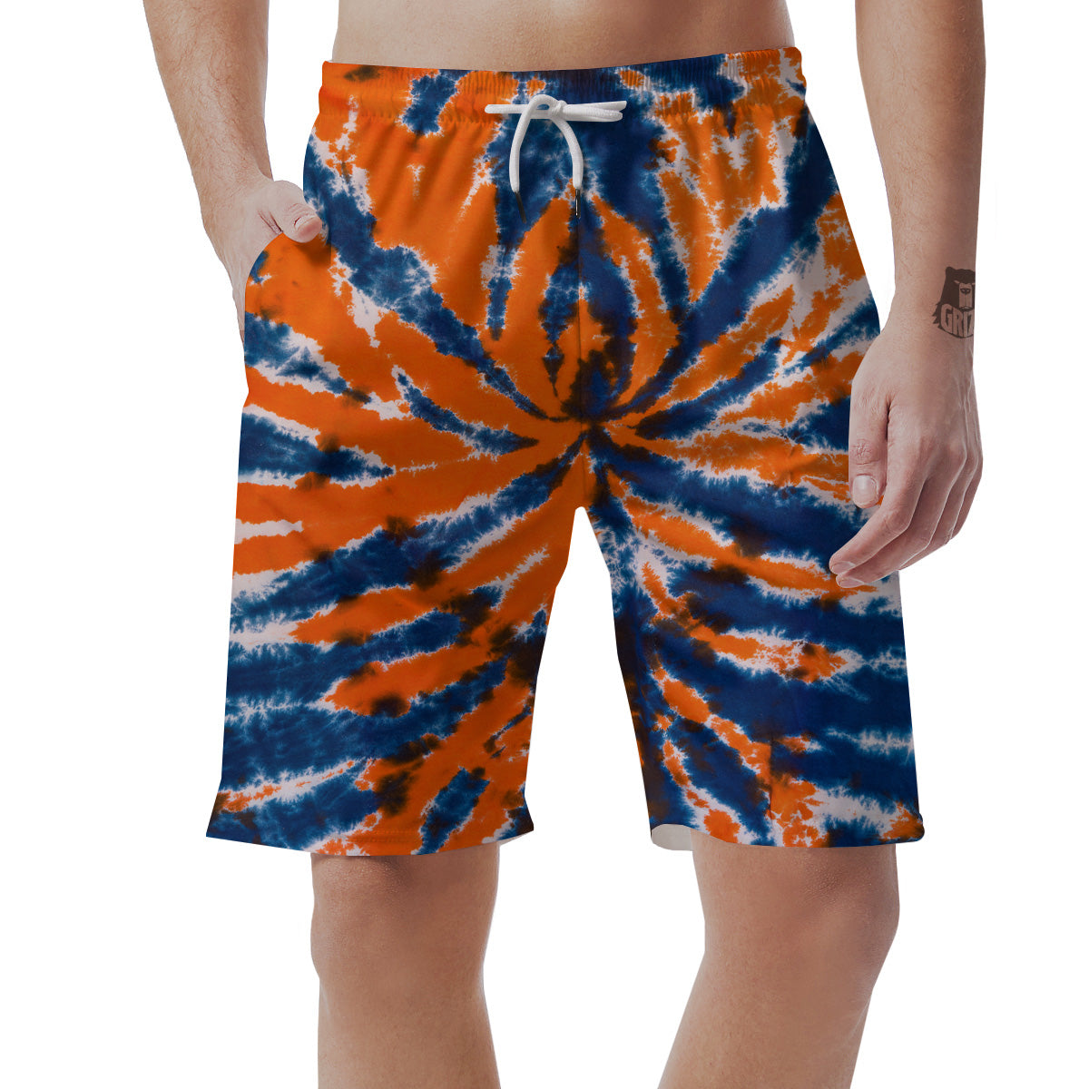 Orange And Blue Tie Dye Spider Print Men's Shorts-grizzshop