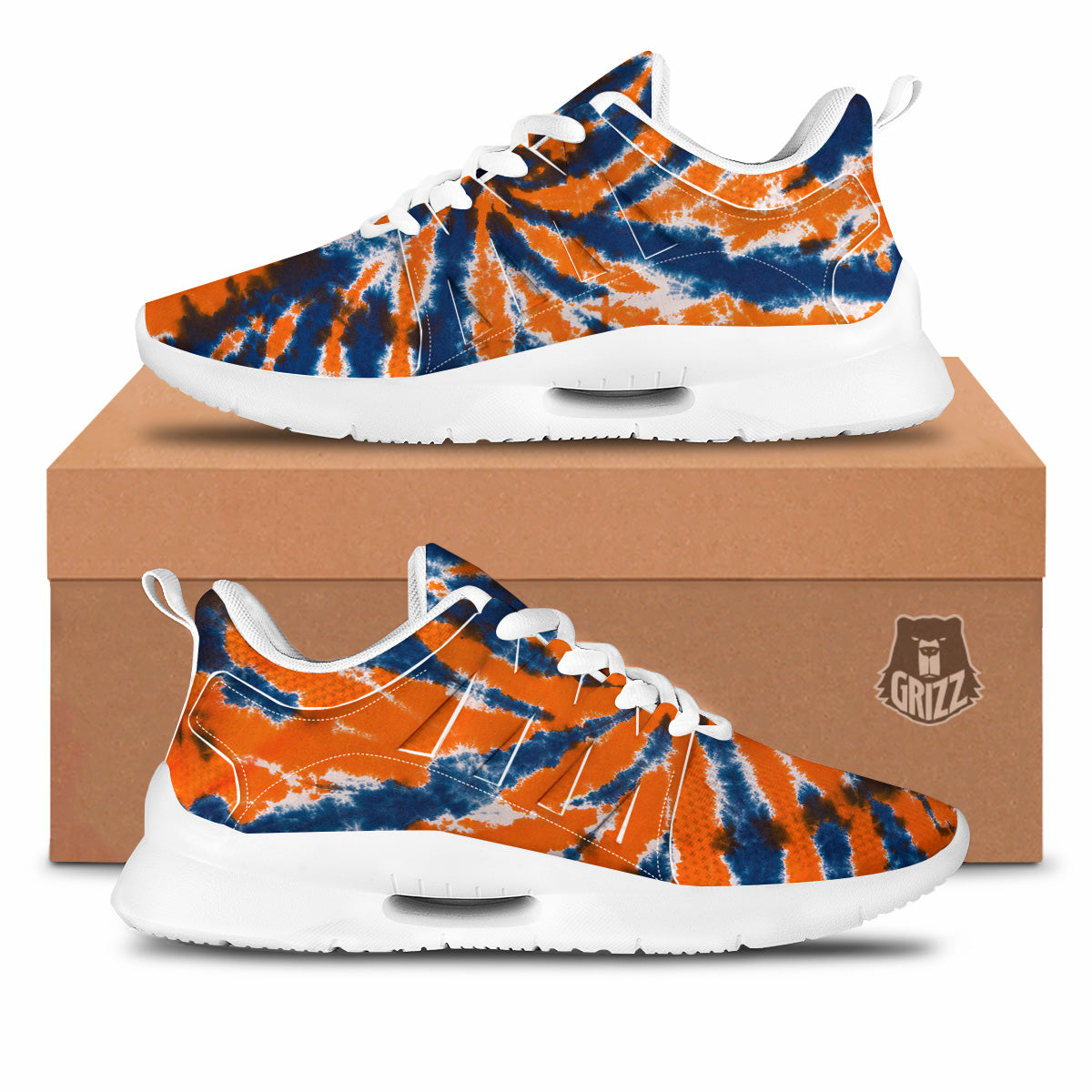 Orange And Blue Tie Dye Spider Print Tennis Shoes-grizzshop