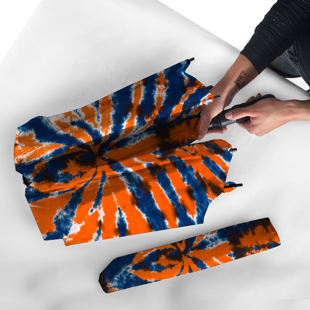 Orange And Blue Tie Dye Spider Print Umbrella-grizzshop