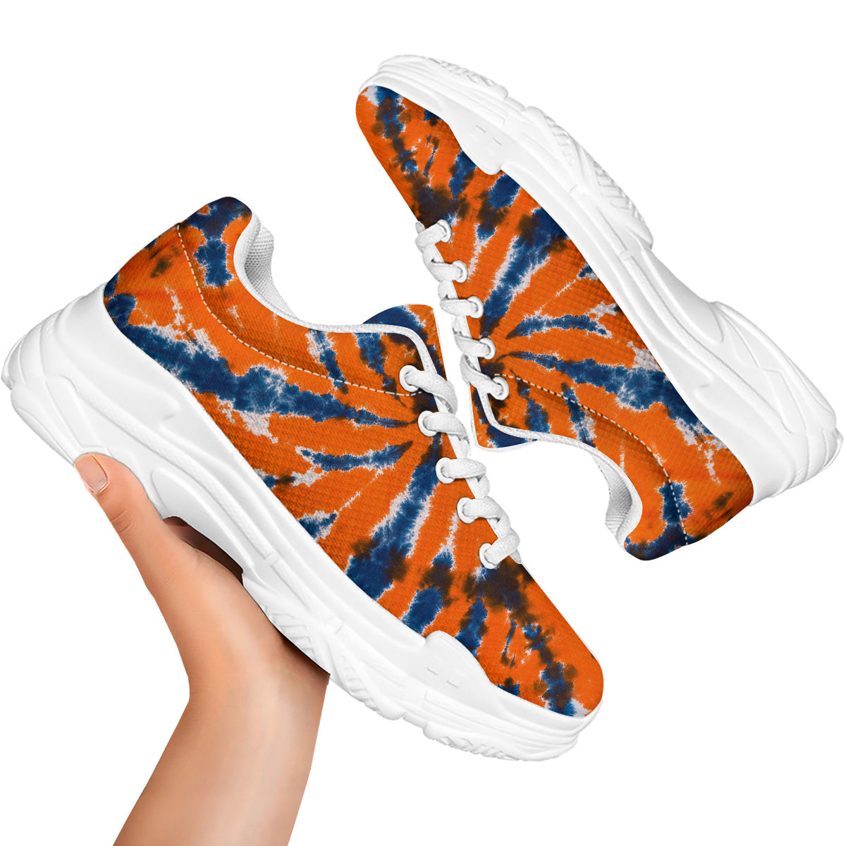 Orange And Blue Tie Dye Spider Print White Chunky Shoes-grizzshop