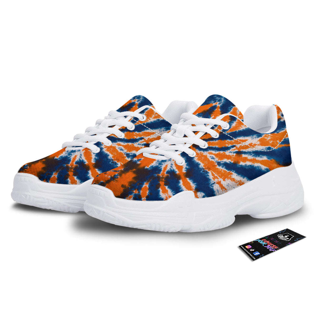 Orange And Blue Tie Dye Spider Print White Chunky Shoes-grizzshop