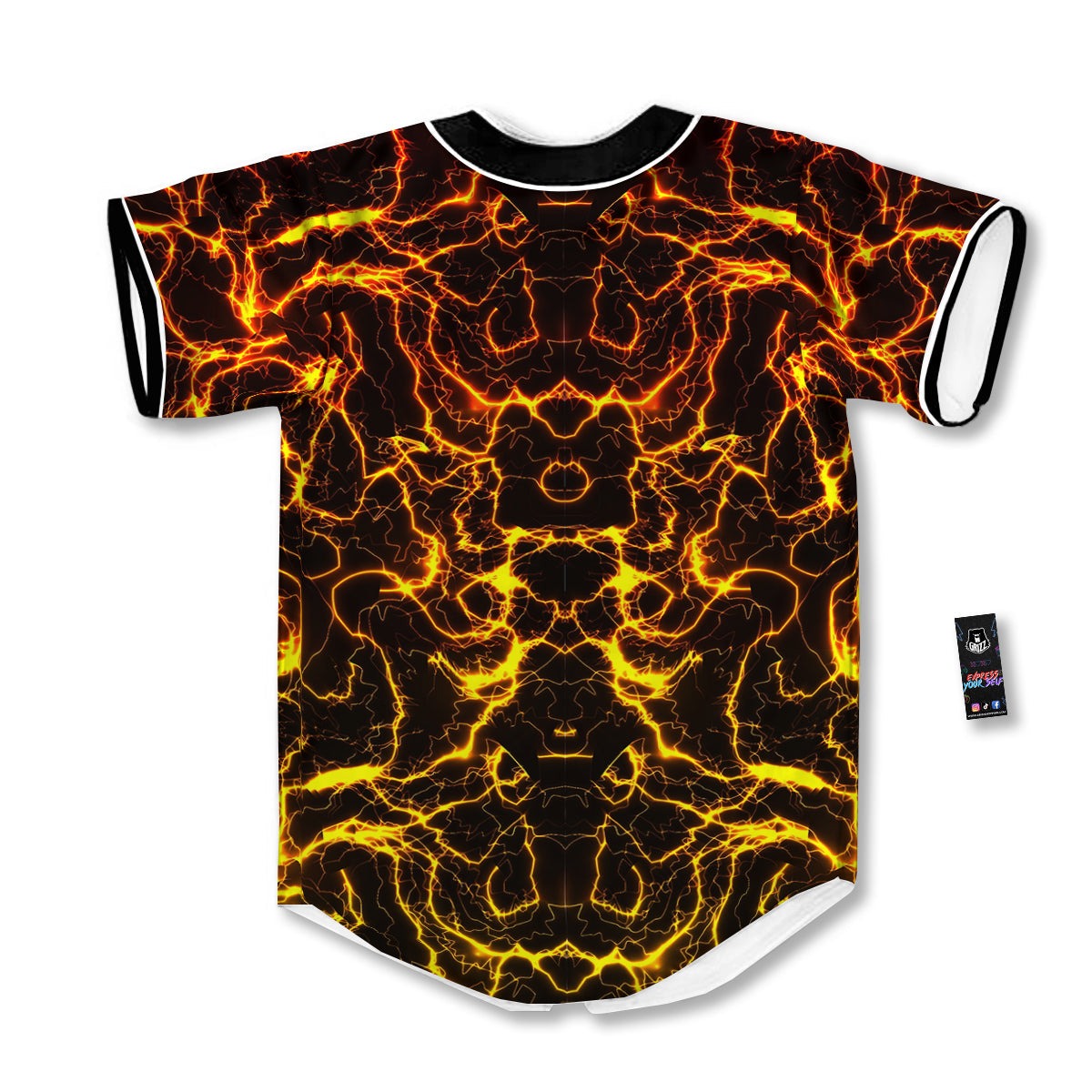 Orange And Gold Lightning Print Baseball Jersey-grizzshop