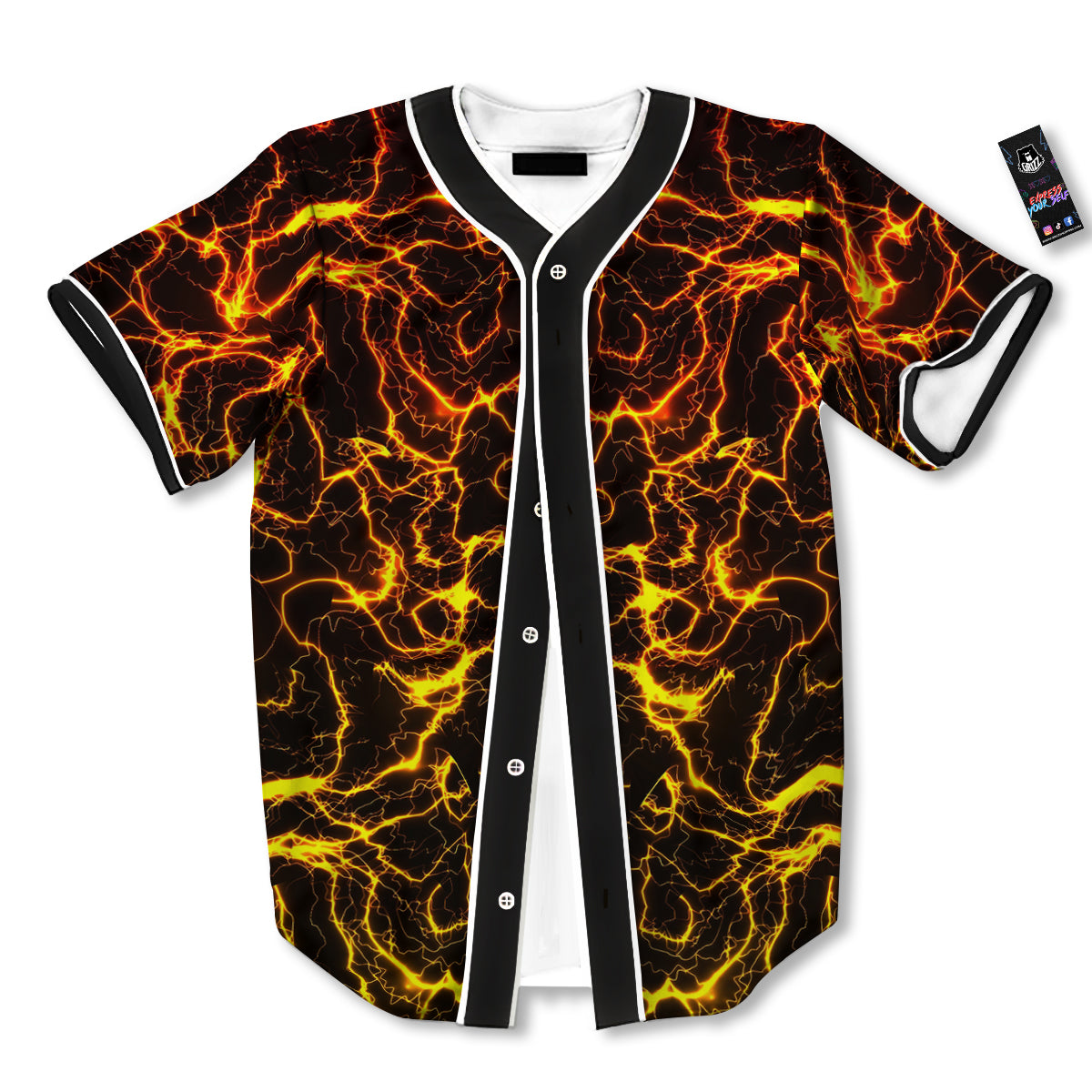 Orange And Gold Lightning Print Baseball Jersey-grizzshop
