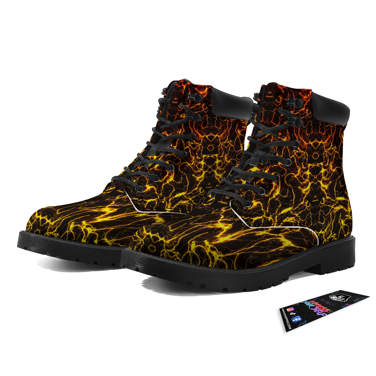 Orange And Gold Lightning Print Boots-grizzshop