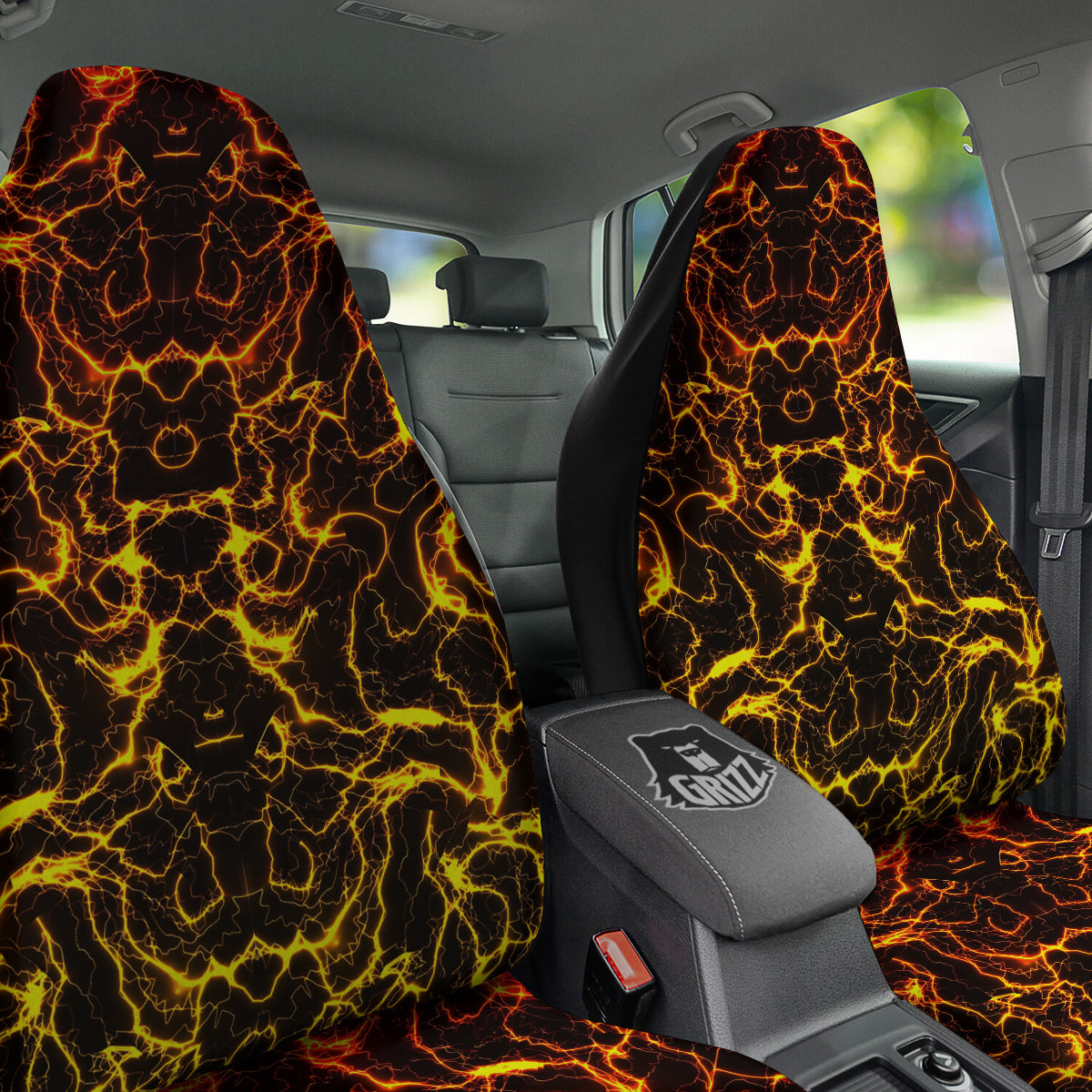 Orange And Gold Lightning Print Car Seat Covers-grizzshop