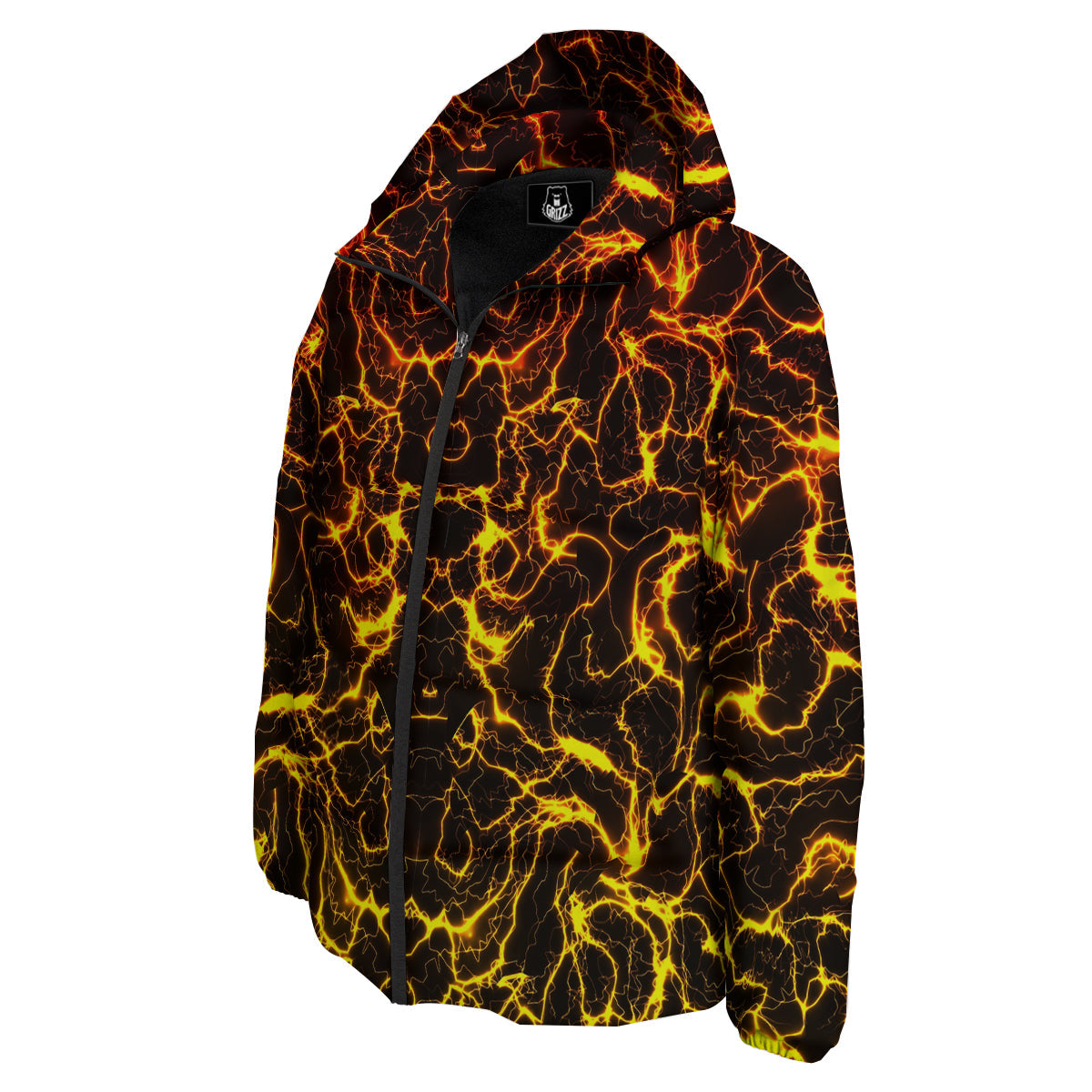 Orange And Gold Lightning Print Down Jacket-grizzshop
