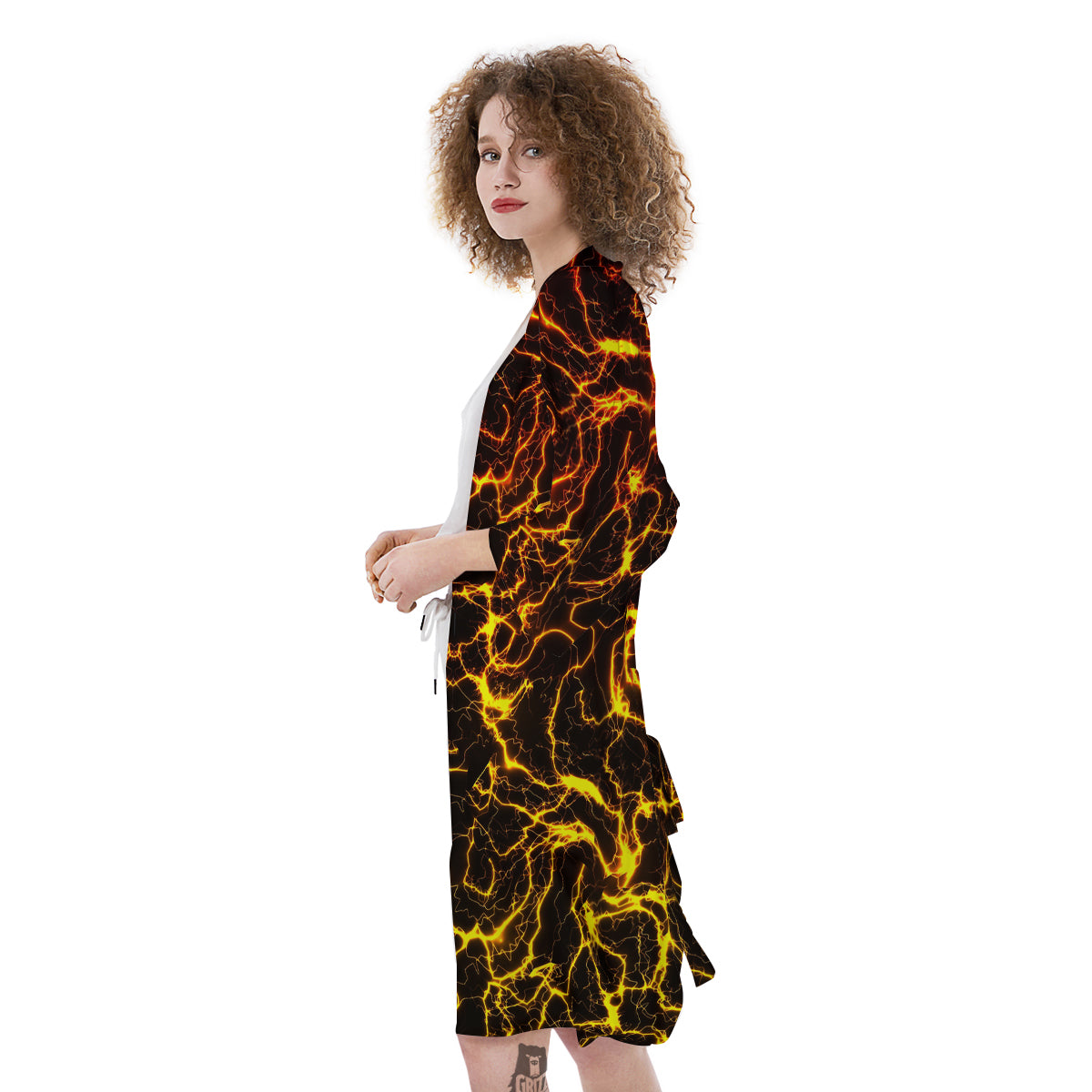 Orange And Gold Lightning Print Kimono-grizzshop