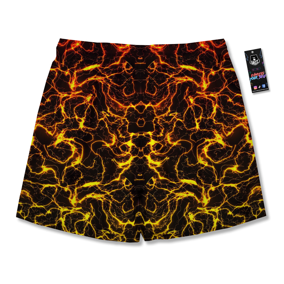 Orange And Gold Lightning Print Men's Running Shorts-grizzshop
