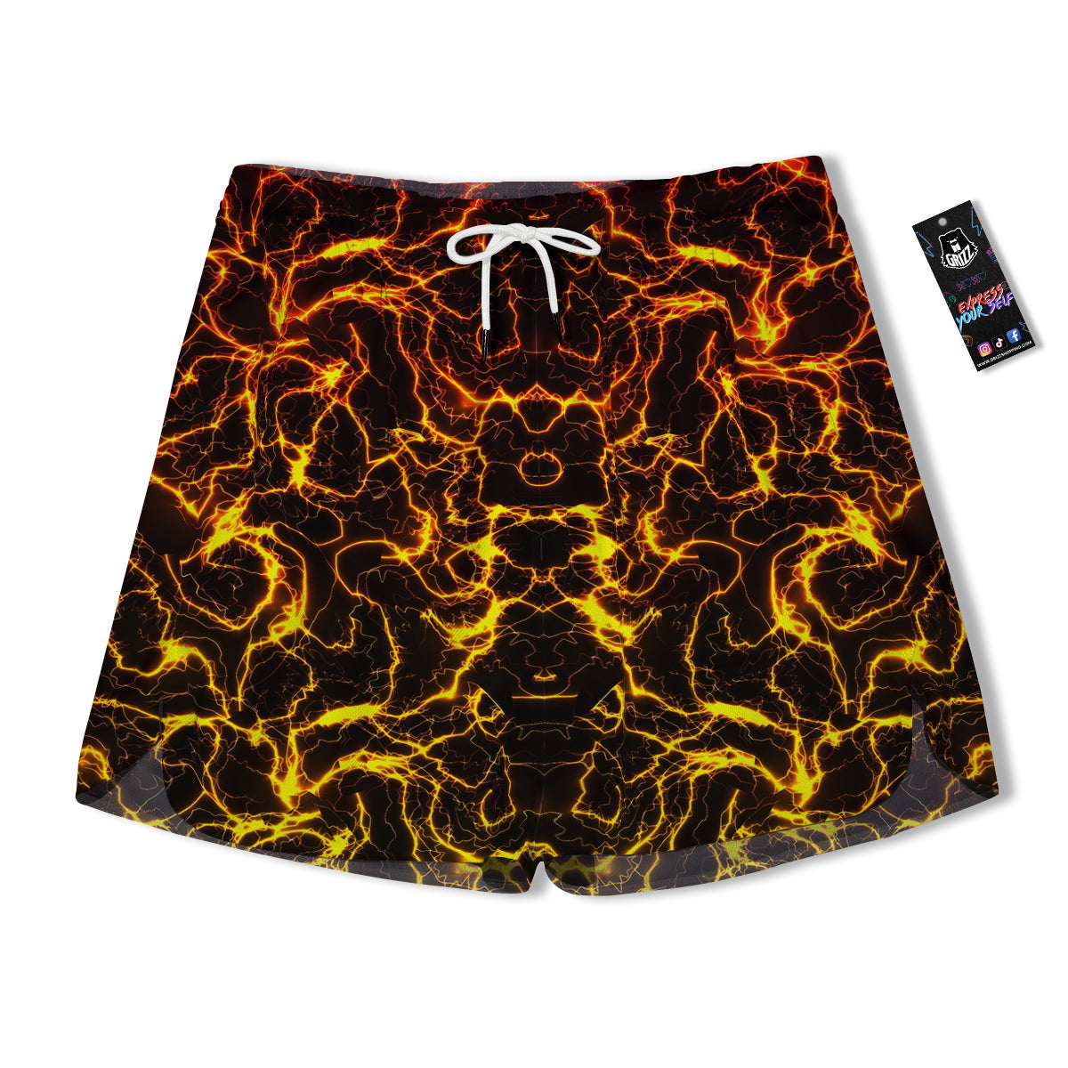 Orange And Gold Lightning Print Men's Running Shorts-grizzshop