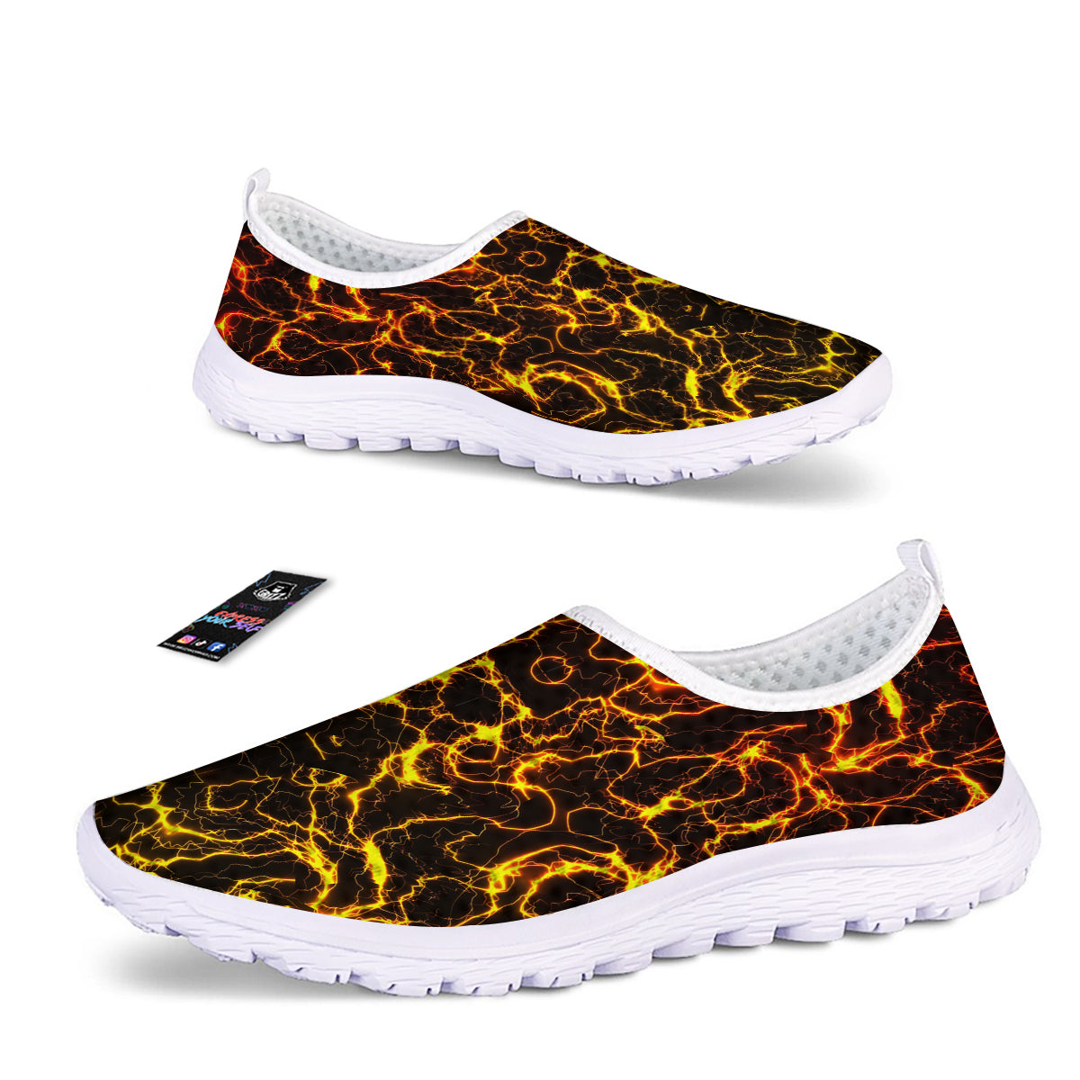 Orange And Gold Lightning Print Nurse Shoes-grizzshop