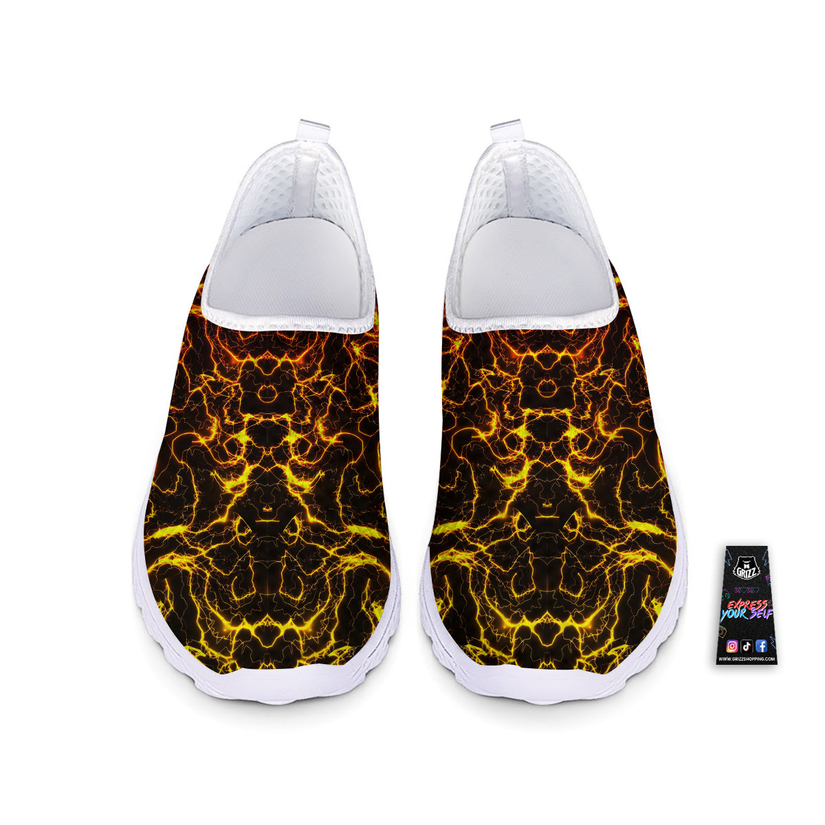 Orange And Gold Lightning Print Nurse Shoes-grizzshop