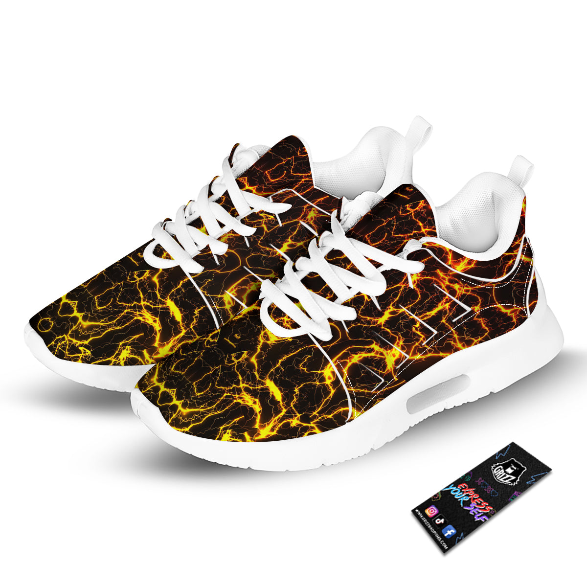 Orange And Gold Lightning Print Tennis Shoes-grizzshop