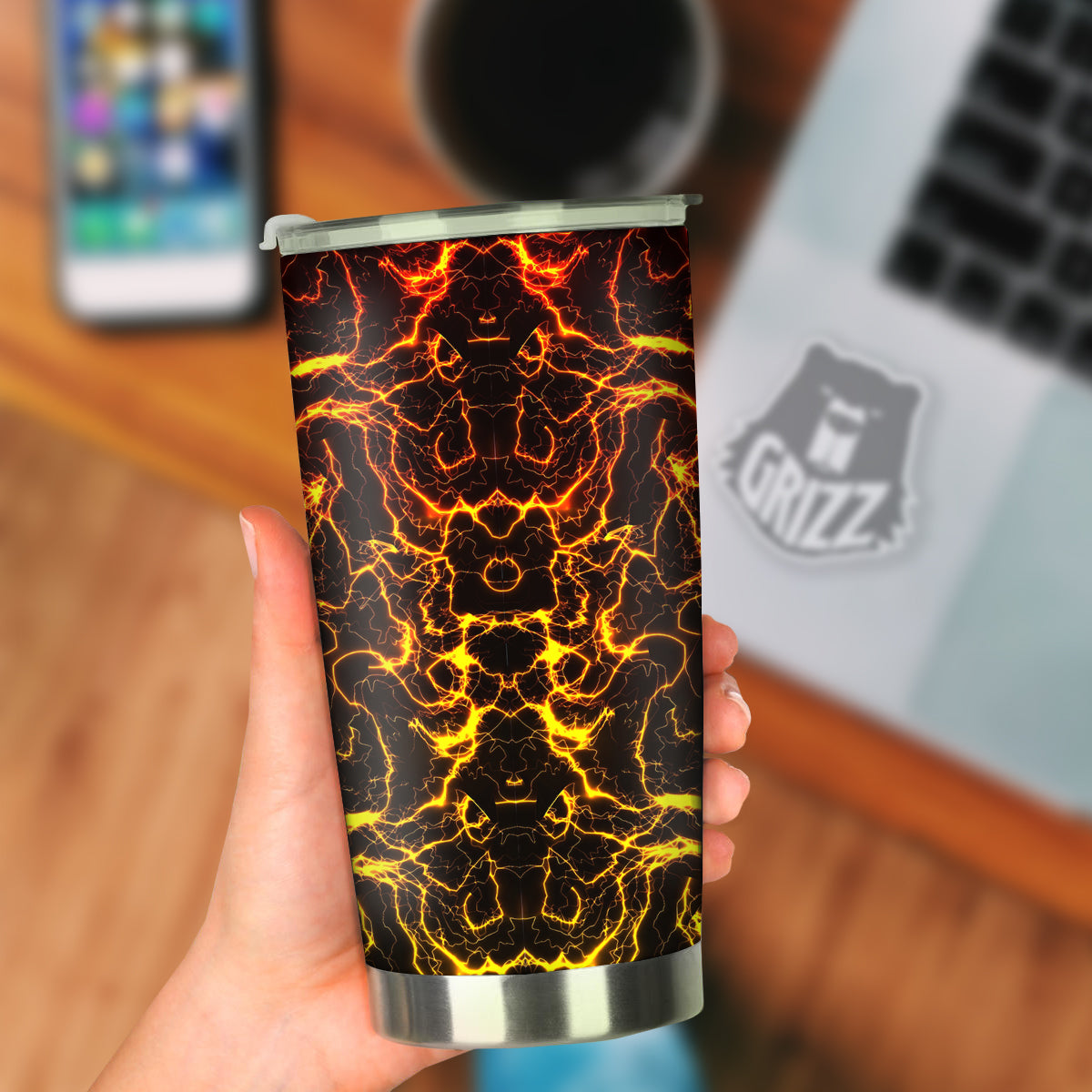 Orange And Gold Lightning Print Tumbler-grizzshop