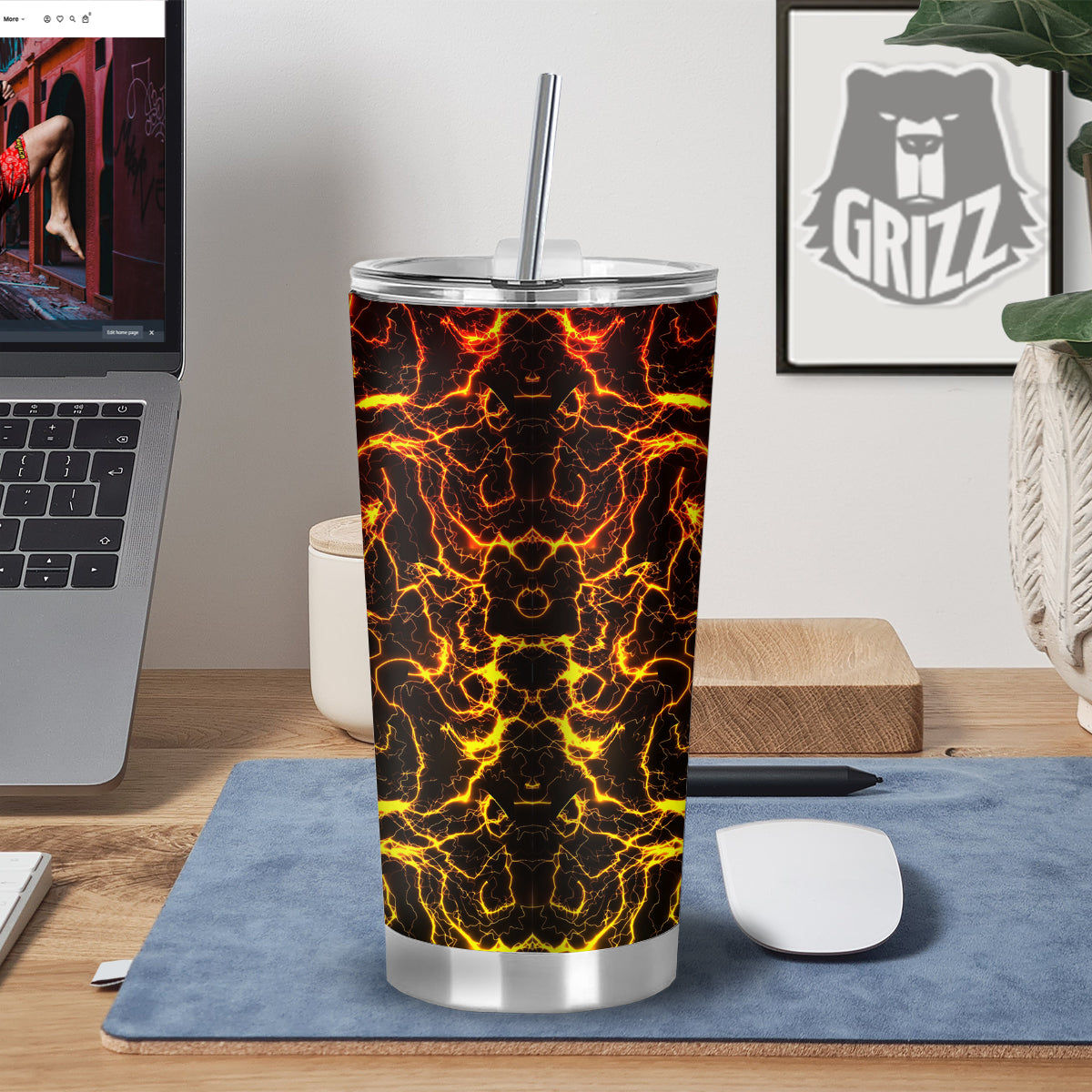 Orange And Gold Lightning Print Tumbler-grizzshop