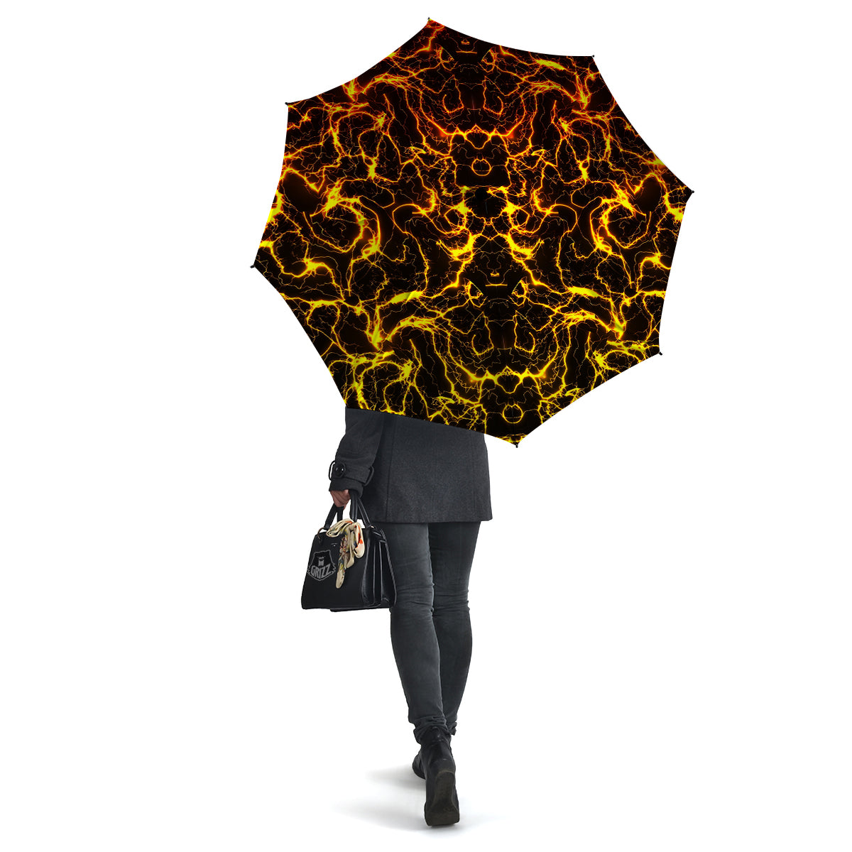 Orange And Gold Lightning Print Umbrella-grizzshop