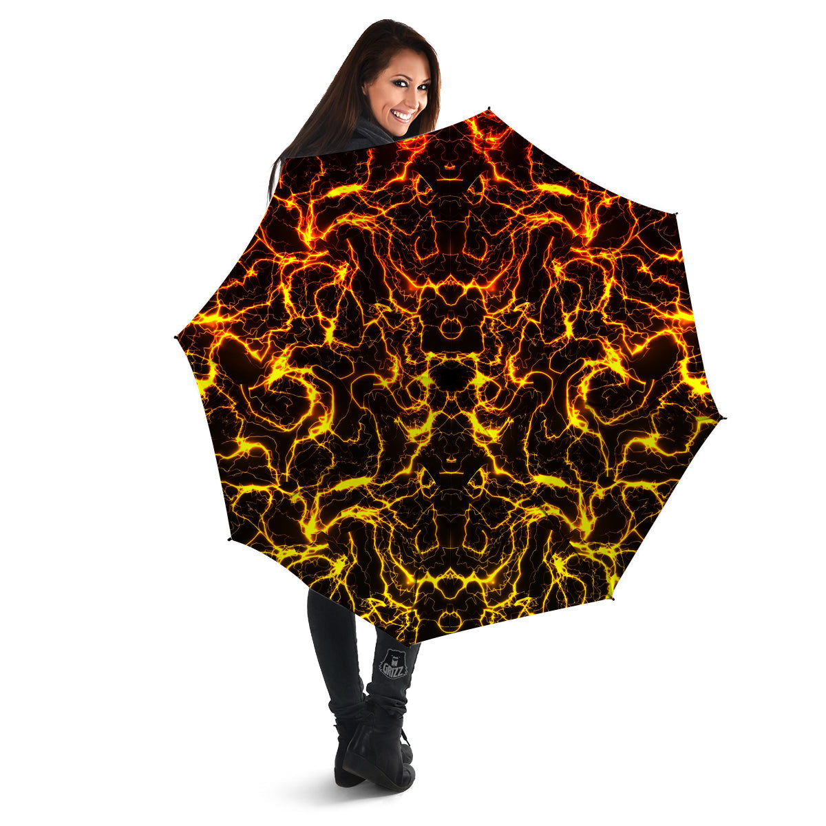 Orange And Gold Lightning Print Umbrella-grizzshop