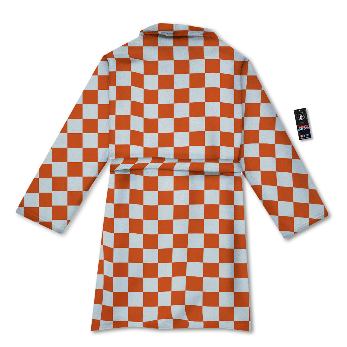 Orange And White Checkered Print Pattern Bathrobe-grizzshop