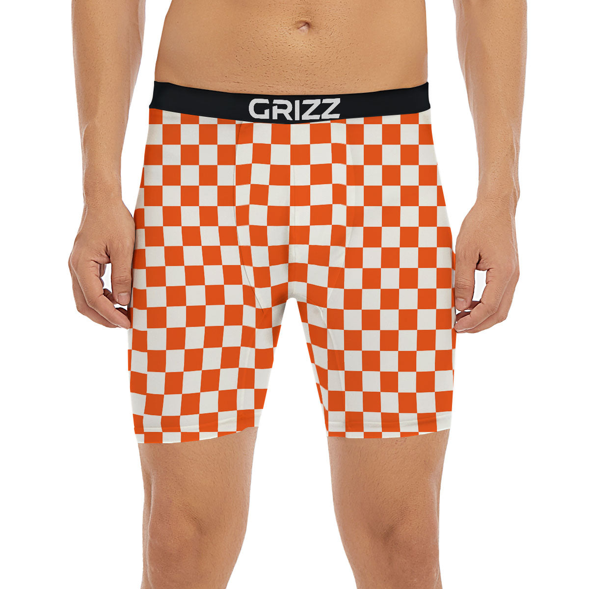 Orange And White Checkered Print Pattern Boxer Briefs-grizzshop