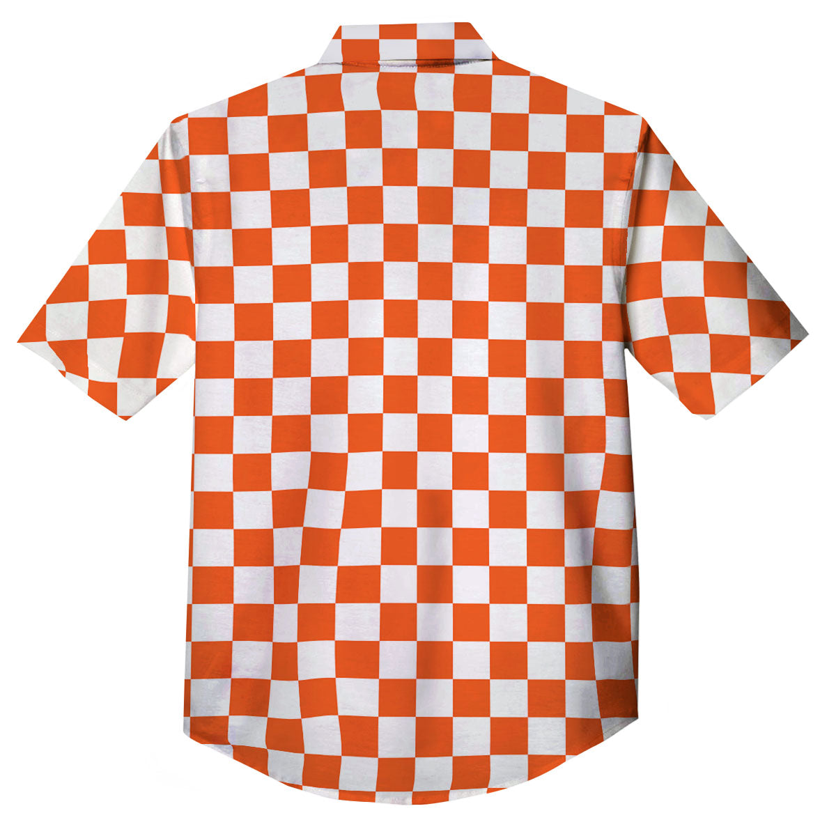 Orange And White Checkered Print Pattern Button Up Shirt-grizzshop