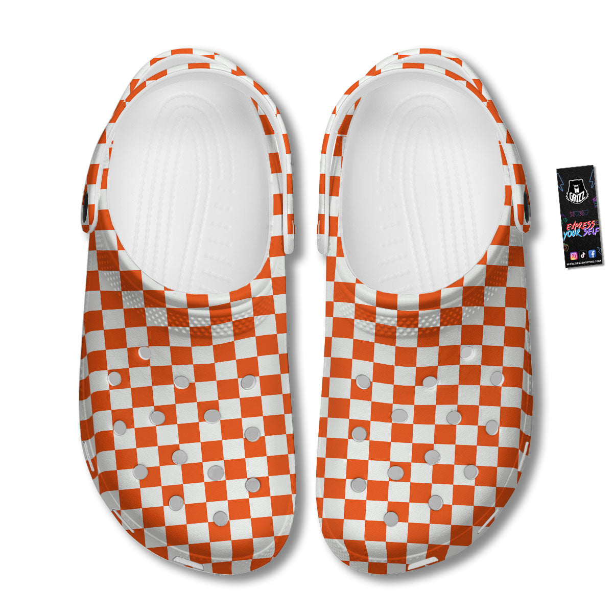Orange And White Checkered Print Pattern Clog-grizzshop