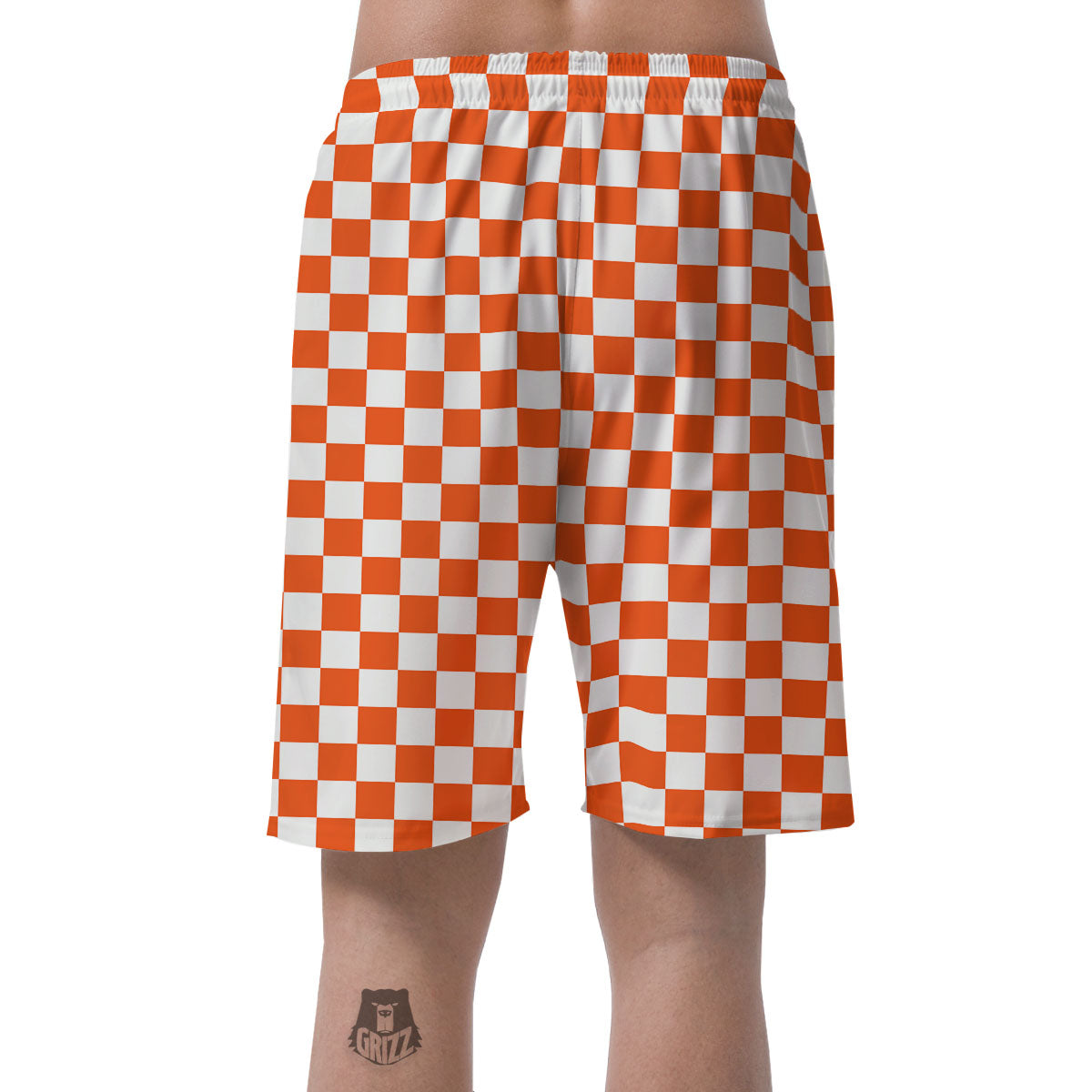 Orange And White Checkered Print Pattern Men's Shorts-grizzshop