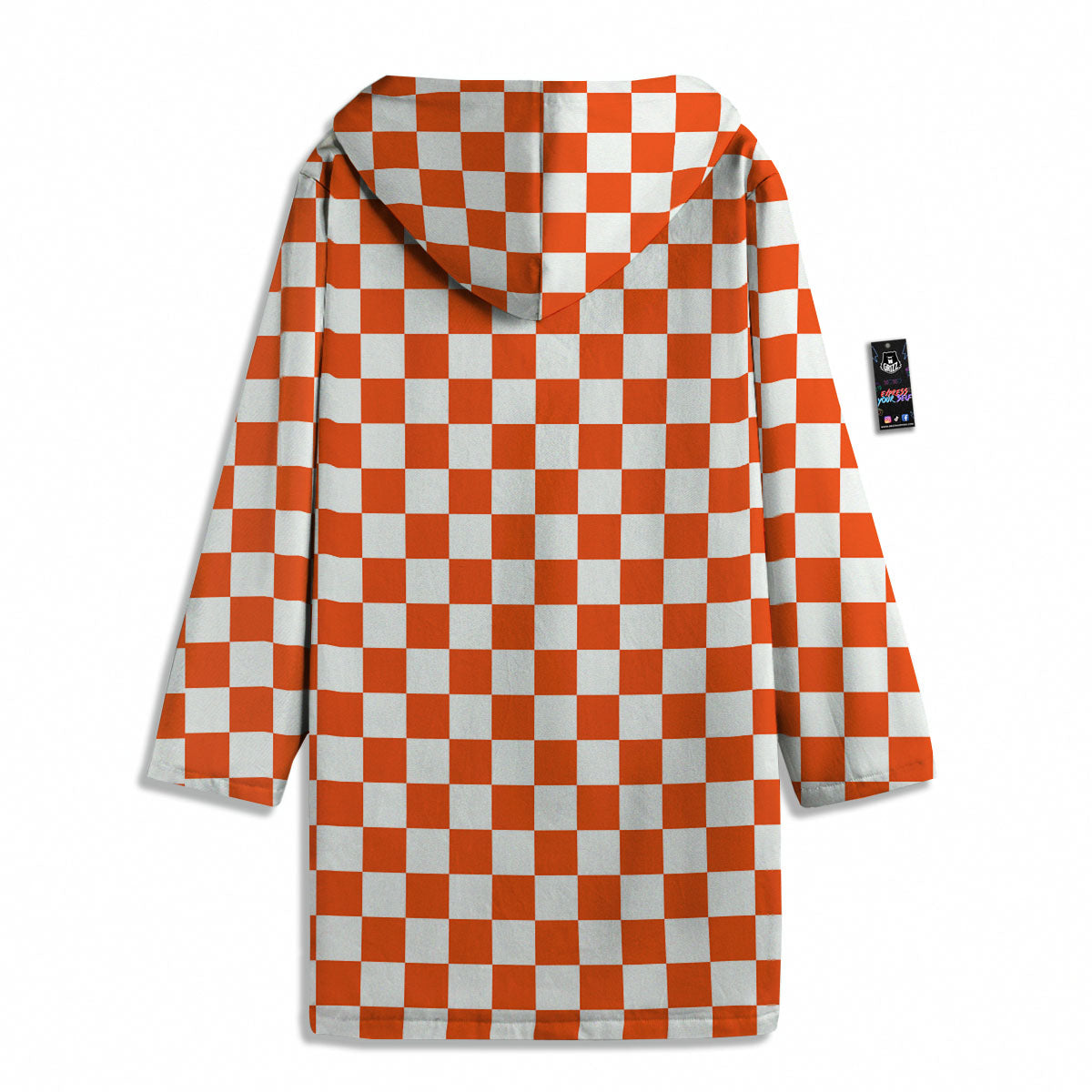Orange And White Checkered Print Pattern Men's Windbreaker Jacket-grizzshop