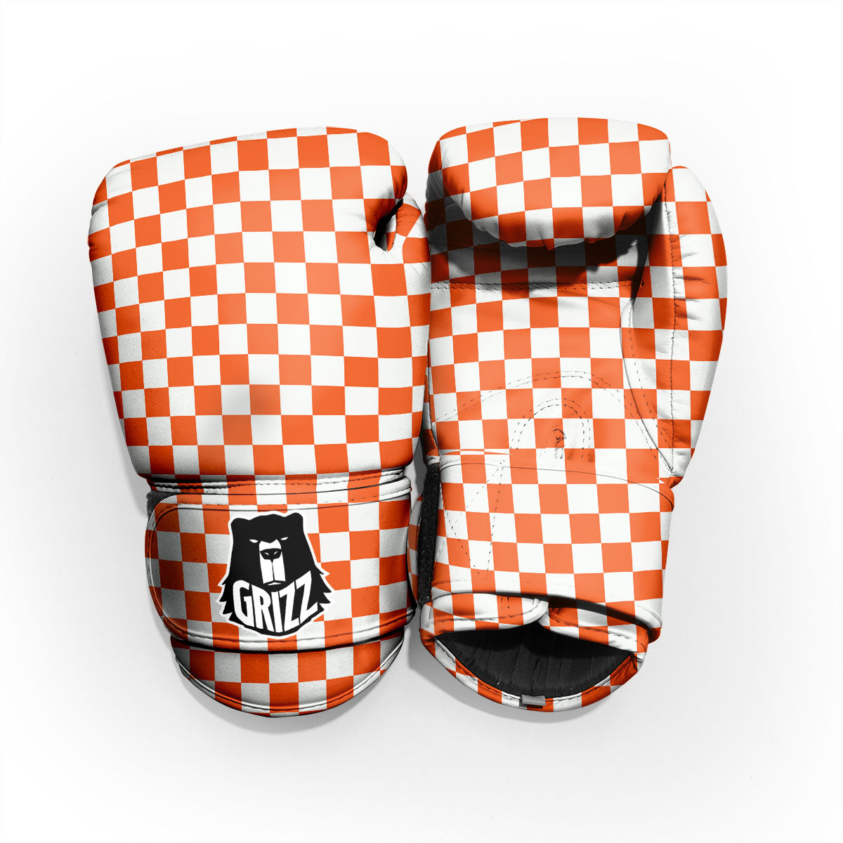 Orange And White Checkered Print Pattern Pro Boxing Glove