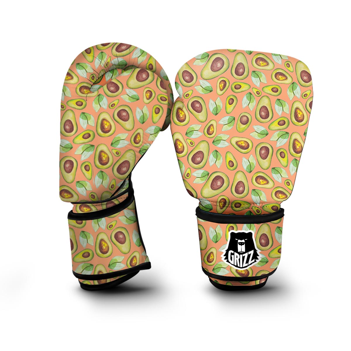 Orange Avocado Patttern Print Boxing Gloves-grizzshop