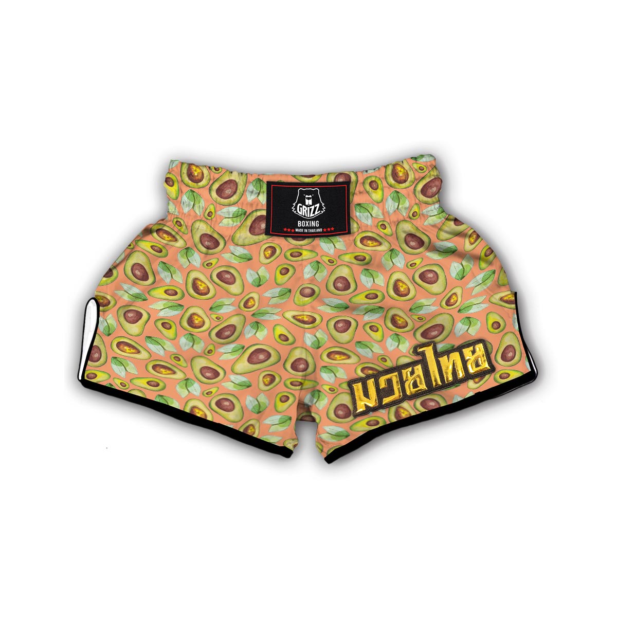 Orange Avocado Patttern Print Muay Thai Boxing Shorts-grizzshop