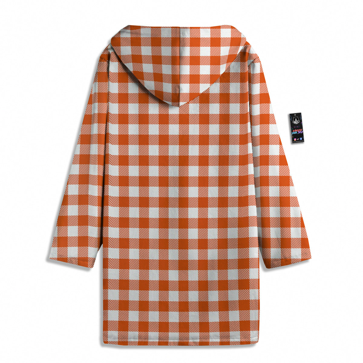 Orange Burnt And White Check Print Men's Windbreaker Jacket-grizzshop
