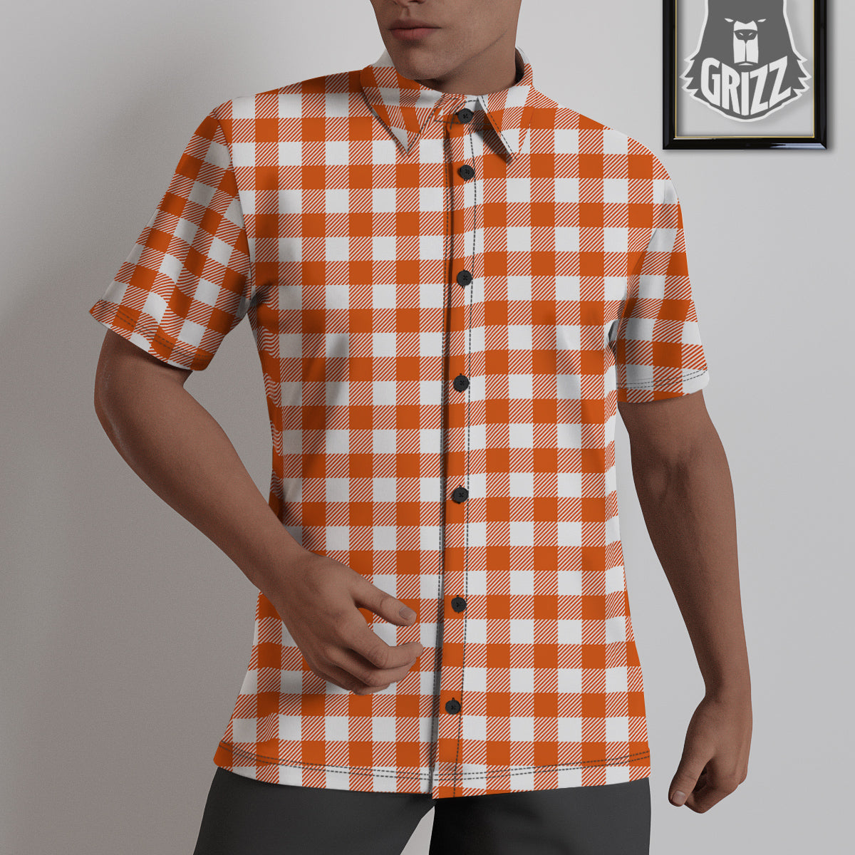 Orange Burnt And White Check Print Untucked Shirts-grizzshop
